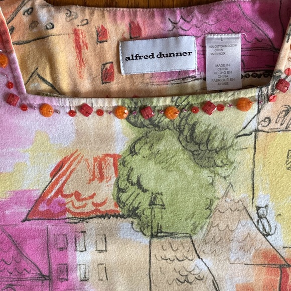 Alfred Dunner Square Neck Short Sleeve Top, Size Large, Yellow Pink Green - Picture 7 of 11